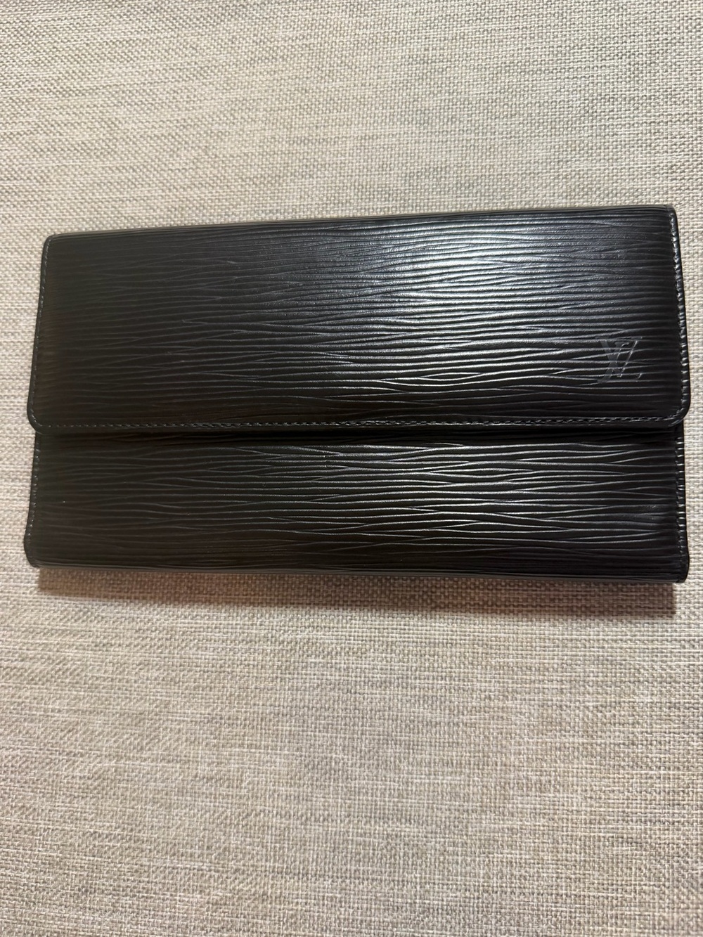 Louis Vuitton Black Epi Leather Long Wallet with Flap